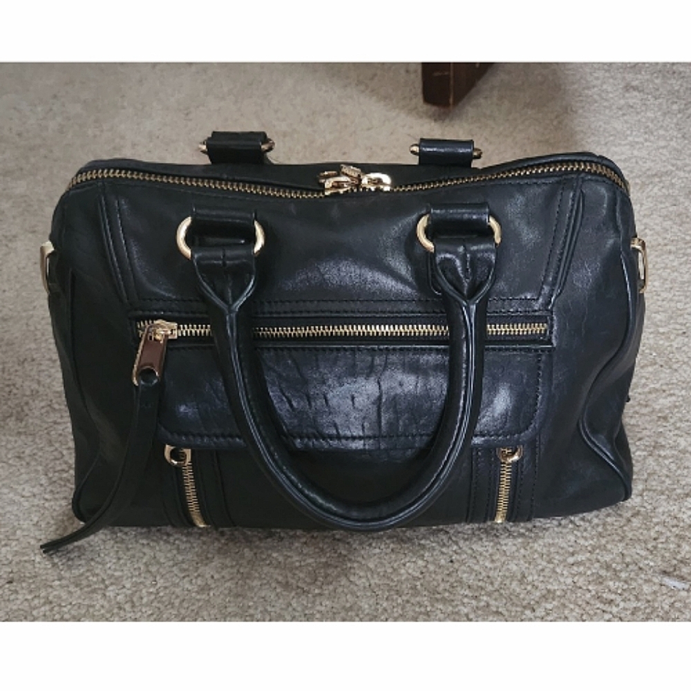Black Lambskin Leather Satchel Crossbody Purse